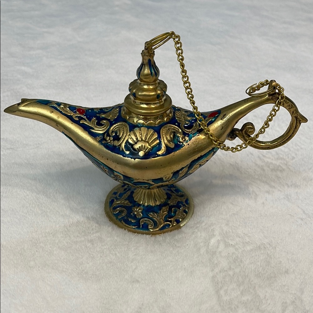 NEW AGE IMPORTS Elegant Gold and Blue BRASS Decorative ALADDIN GENIE Lamp